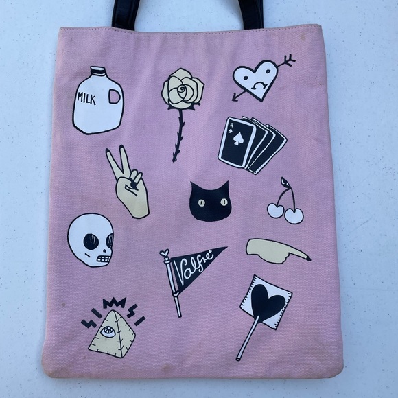 Rare Valfre Shoulder Bag Purse Pink Milk Bruno Cat Peace Sign - Picture 2 of 7